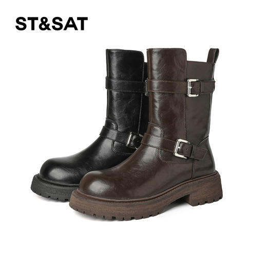 【保暖绒里】星期六英伦风百搭扣带百搭短靴SSD4116T55 商品图8