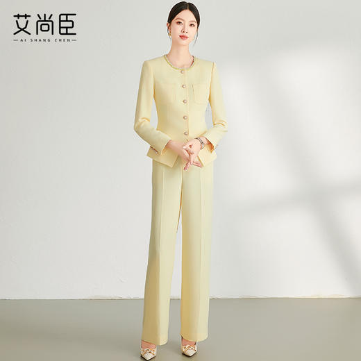 艾尚臣黄色西装外套女2024高级感阔腿裤职业套装休闲正装女神范秋 商品图3