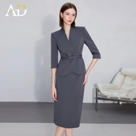 AD高级感灰色西装套装女士职场两件套2025新款七分袖工作服正装裙 商品图1