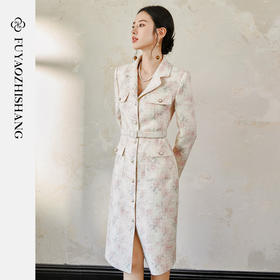 FUYAO扶摇 羊毛粗花呢连衣裙女复古长袖厚款中长裙轻奢小香风裙子