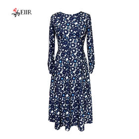 司歌针织弹力圆领长袖连衣裙收腰印花秋冬裙A881196