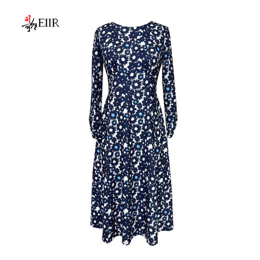 司歌针织弹力圆领长袖连衣裙收腰印花秋冬裙A881196 商品图0