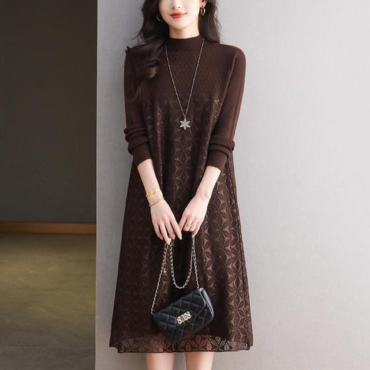CC网纱拼接连衣裙过膝轻奢高级感针织长裙冬季新款气质显瘦裙子内搭 商品图2