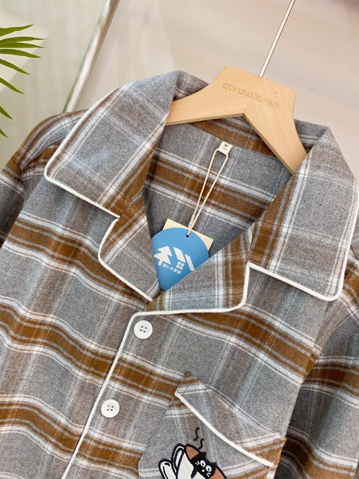 松植屋秋冬男款《茶杯猫》加厚磨毛绒布长袖睡衣套装100%全棉绒布家居服 商品图3