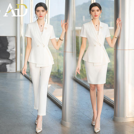 AD收腰显瘦短袖西装套装女主持人正装高级感职业装气质女神范工装 商品图0