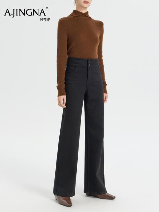 【复古薄绒】阿菁娜秋季新款薄绒牛仔裤高腰阔腿显瘦复古微弹超模腿羊毛混纺保暖F30D210021 商品图1