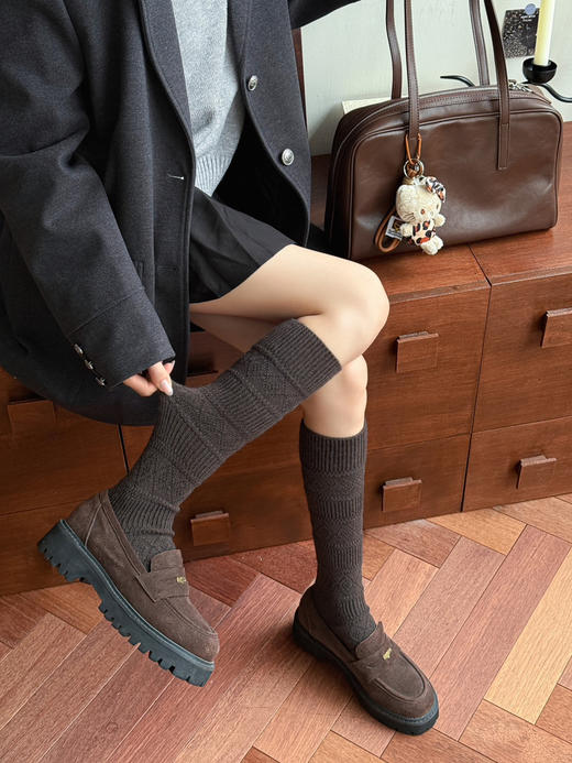 2双装！微压驼绒小腿袜 美腿塑性加厚柔软保暖亲肤 菱格暗纹设计 时尚潮流大牌风 商品图5