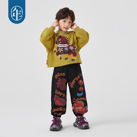 年衣童装儿童裤子冬新款男女童加绒长裤国风运动裤休闲马上有福长裤 商品图4