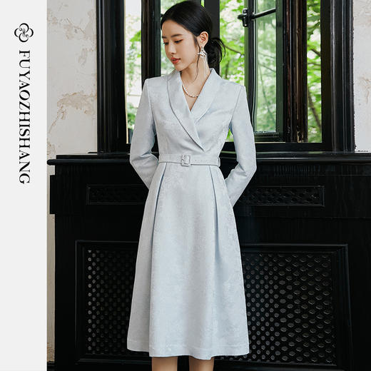 FUYAO扶摇/翩然心动/人丝提花连衣裙女国风西装裙清冷松弛感穿搭 商品图0