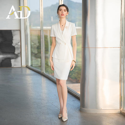 AD收腰显瘦短袖西装套装女主持人正装高级感职业装气质女神范工装 商品图1