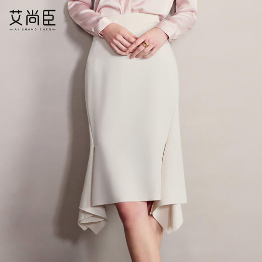 艾尚臣2025新款高级感白色时尚减龄鱼尾裙气质优雅不规则半身裙女 商品图1