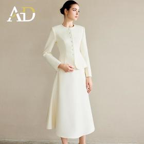 AD职业装气质女神范套装女高端细闪银丝圆领西装正装伞裙两件套