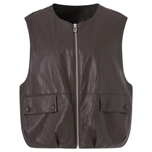 「高货wl」全新升级【铂金会员367/天猫499/差价132】(04425)洛诗琳2025秋冬老钱风蛋白皮PU轻薄白鸭绒羽绒服马甲外套 商品图3