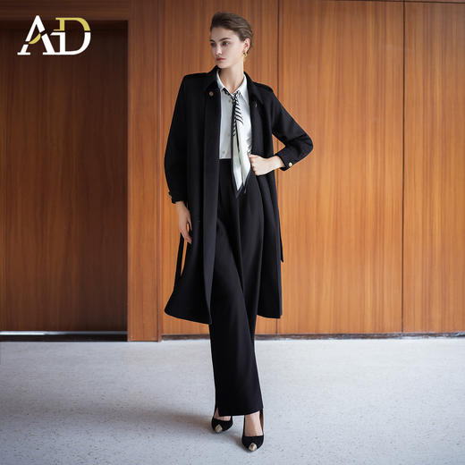 AD复古老钱风立领H字廓形双面呢大衣女2025冬季黑色保暖 商品图0