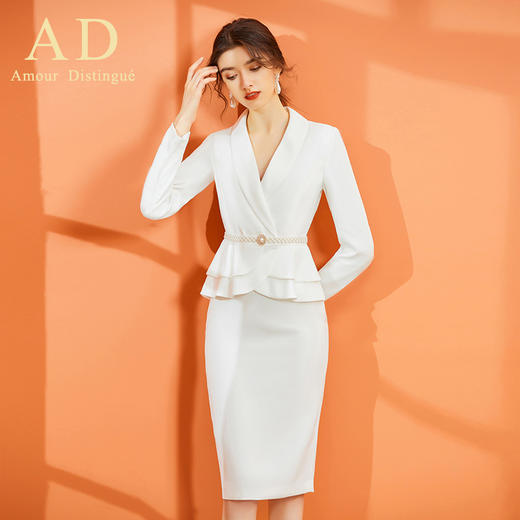 AD春季时尚白色名媛小香风荷叶边西装套装职场正装气质职业女套装 商品图2