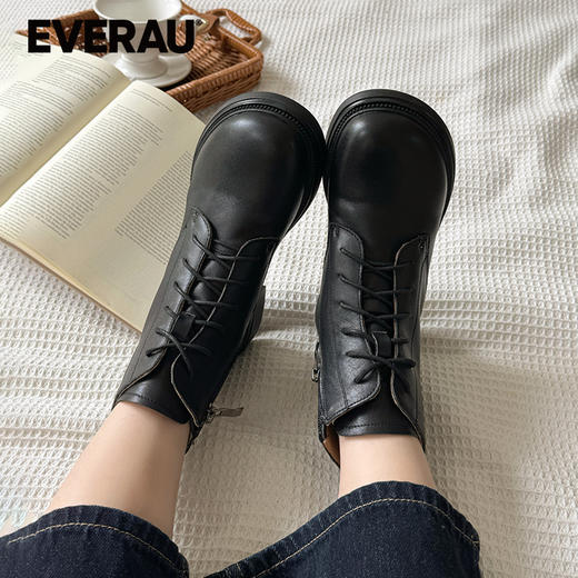 EVERAU春秋新品女士复古英伦风真皮休闲短靴马丁靴EA4041 商品图4