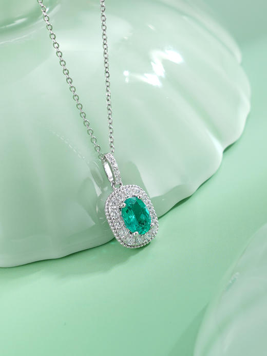 子佩集【碧悦心晴】S925银套链【PM2248-XF】培育宝石祖母绿大椭圆2510 商品图1