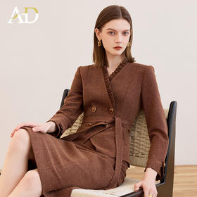 AD优雅时尚小香风毛呢套装系带2025秋冬高级感气质通勤职业装正装