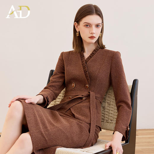 AD优雅时尚小香风毛呢套装系带2025秋冬高级感气质通勤职业装正装 商品图0