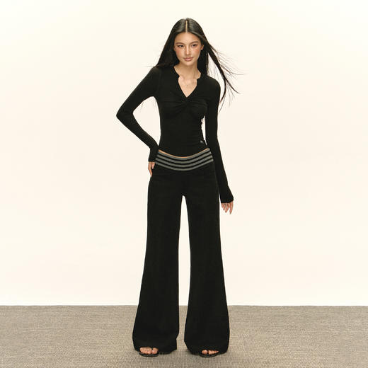 Ariseism 美式复古条纹腰头拼接长裤女秋季新款长裤子 商品图2