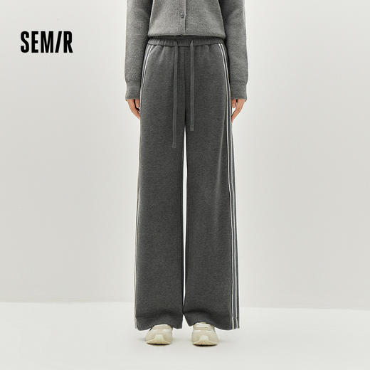 森马休闲裤女冬季花边撞色宽松仿呢长裤2025新款显腿长气质阔腿裤 商品图1