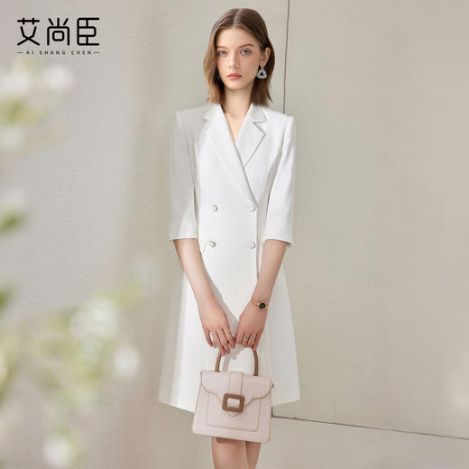 艾尚臣紫色职业装连衣裙女气质修身西装裙主持人艺考正装工作服秋 商品图3