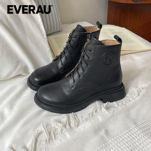 EVERAU春秋新品女士复古英伦风真皮休闲短靴马丁靴EA4041 商品图3