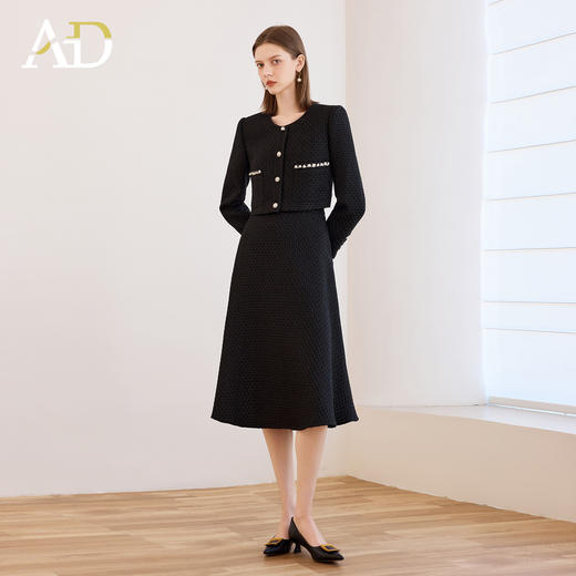 AD秋冬季新款女装气质高端奢华小香外套搭配伞裙套装两件套装黑色 商品图0