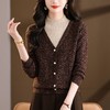 CC2025秋冬新款假两件V领针织衫女酒红色菱格纹高级感短款通勤毛衣 商品缩略图2