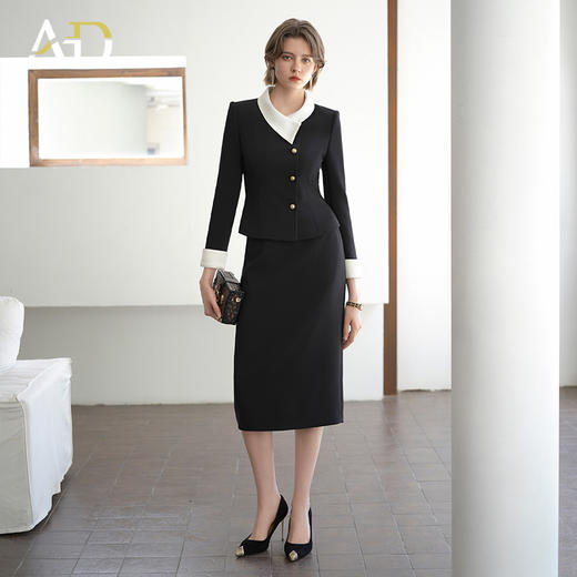 AD韩系高级感穿搭套装女秋季时尚两件套御姐范黑色醋酸长袖外套 商品图2