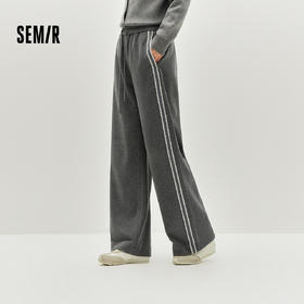 森马休闲裤女冬季花边撞色宽松仿呢长裤2025新款显腿长气质阔腿裤