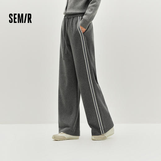 森马休闲裤女冬季花边撞色宽松仿呢长裤2025新款显腿长气质阔腿裤 商品图0