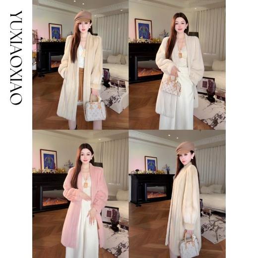 余潇潇【戴安娜传奇】全抽刀天鹅绒水貂桑蚕丝里布V领长款水貂外套 商品图0