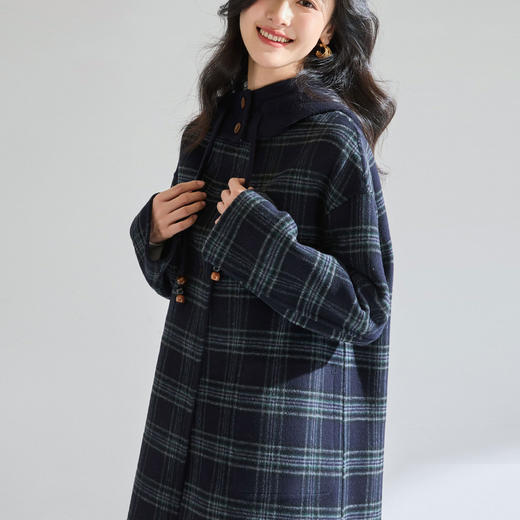 「高货sh」全新升级【铂金会员864/天猫1169/差价305】(13855)洛诗琳连帽两穿羊毛双面呢大衣2025秋冬中长款毛呢外套女 商品图4