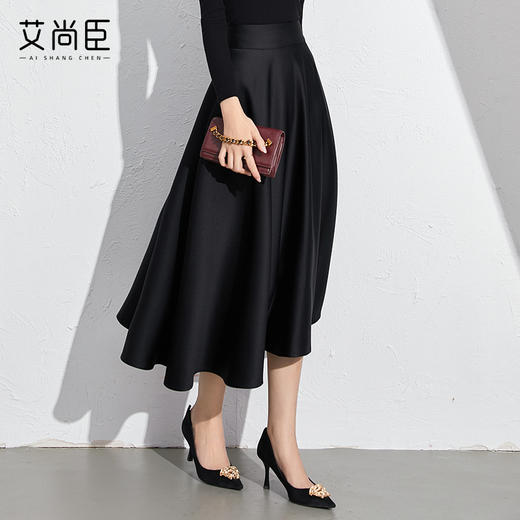 艾尚臣黑色法式赫本风气质半身裙a字长裙中长款显瘦裙子垂坠感 商品图4