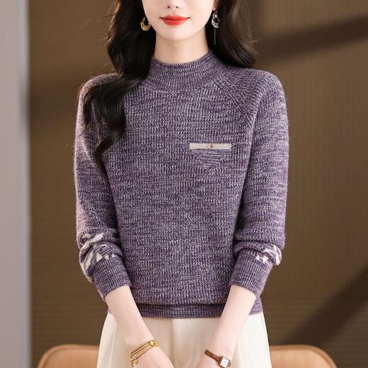 CC2025秋冬新款混色半高领毛衣女针织拼接口袋长袖显瘦内搭短款上衣 商品图1