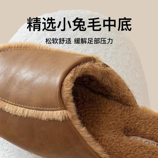 【手工轻奢高端皮兔毛棉拖鞋男女款】秋冬季家用室内木地板防滑保暖家居拖 商品图2