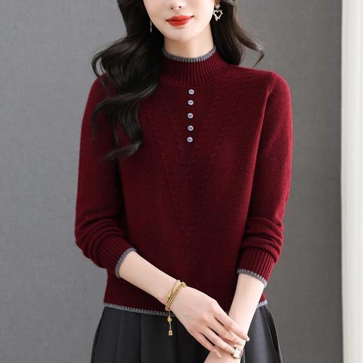 CC2025年秋冬新款米色半高领针织衫女撞色边纽扣装饰显瘦打底衫上衣 商品图3
