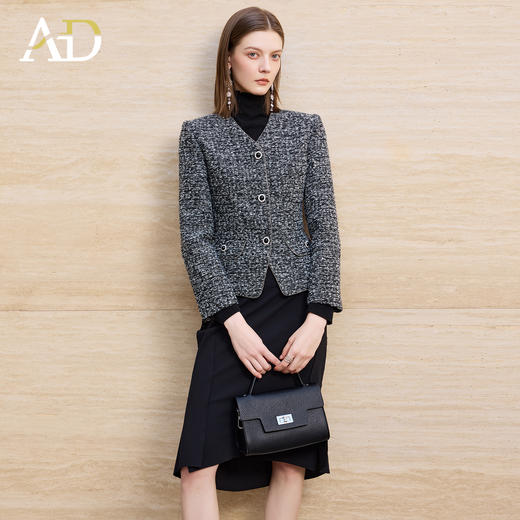 AD羊毛粗花呢外套高级感花灰色小香风套装法式鱼尾半裙两件套女冬 商品图2