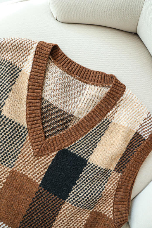 栗咖格调|美拉德撞色格纹马甲 商品图7