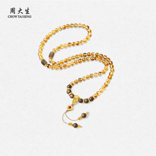 周大生慧莲金运黄水晶手串沉香木质手持手饰纯银生日礼物送女友 商品图2
