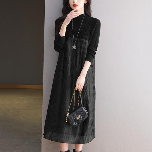 CC网纱拼接连衣裙秋冬高级感气质显瘦毛衣裙长款过膝配大衣内搭裙子 商品图2