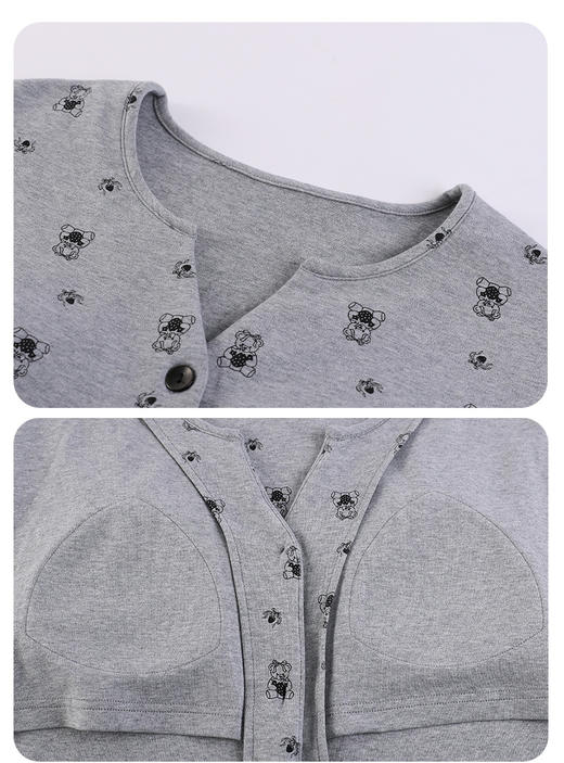 25秋冬纯棉开衫睡衣，带胸垫居家不尴尬免穿文胸居家服；精选棉，舒适棉感亲肤  简约耐看，遛弯/居家/睡眠 商品图2