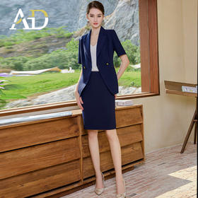 AD高级感两粒扣西服套装女藏青色职业装正式场合商务套裙工作服