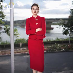 AD时尚套装裙女羊毛秋冬2025年新款优雅修身新中式婚宴装两件套裙