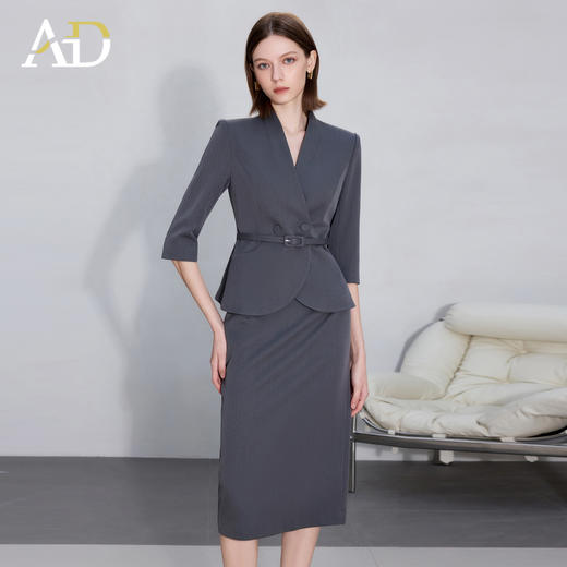 AD高级感灰色西装套装女士职场两件套2025新款七分袖工作服正装裙 商品图2