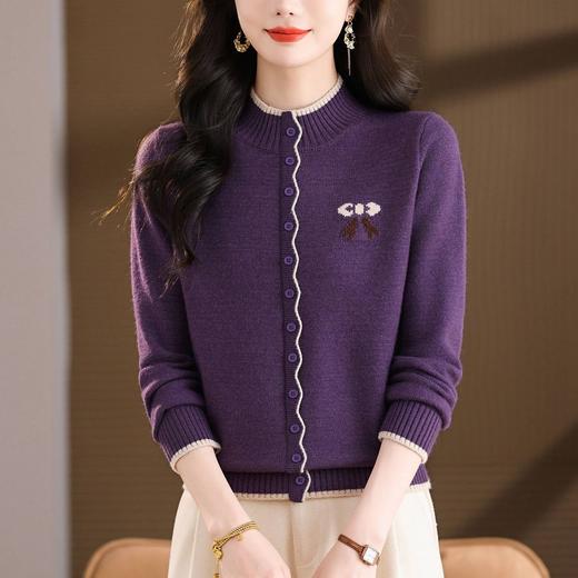 CC温柔减龄半高领针织衫女秋冬季蝴蝶结刺绣单排扣修身显瘦长袖毛衣 商品图2