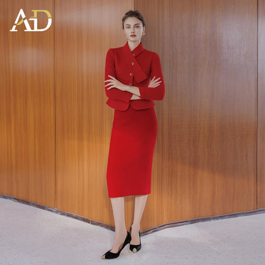 AD2025年秋冬新中式红色套装羊毛呢子外套敬酒服回门服两件套女 商品图1