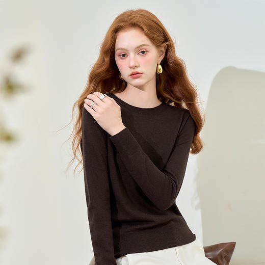 100%羊毛大圆领长袖毛衣女秋季打底轻薄保暖内搭上衣SS140278 商品图4