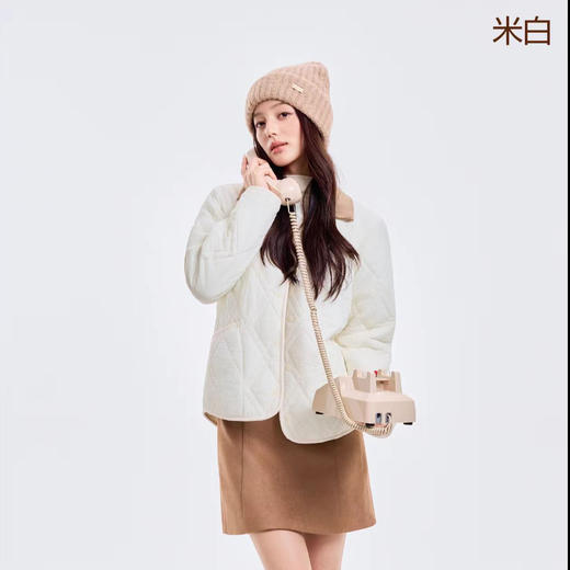 可拆翻领绗缝羊毛长袖外套保暖棉衣，秋冬棉服可拆卸毛领一衣两穿 商品图4